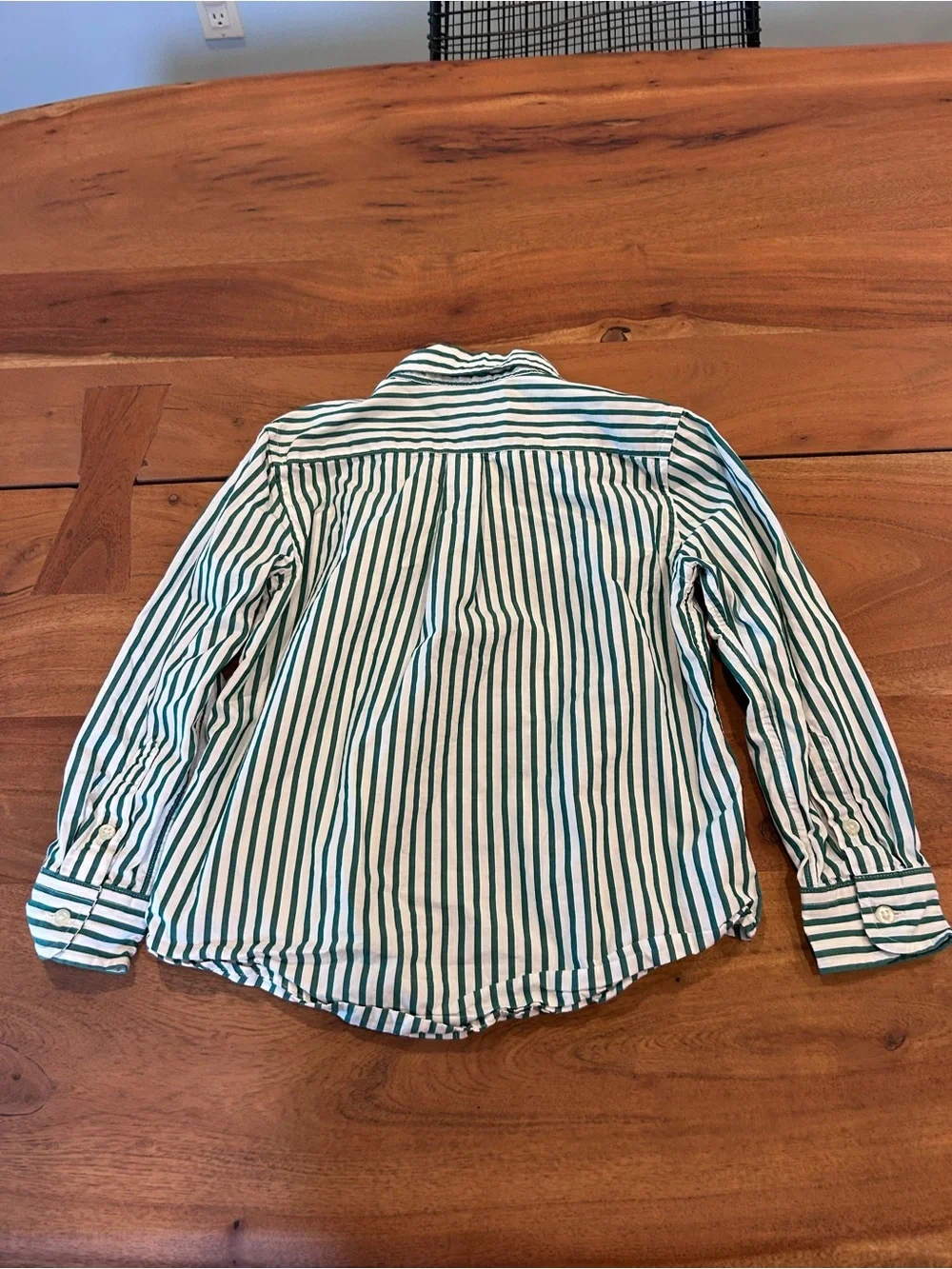 Ralph Lauren Green and White Vertical Stripe Cotton Poplin Button-Down Shirt